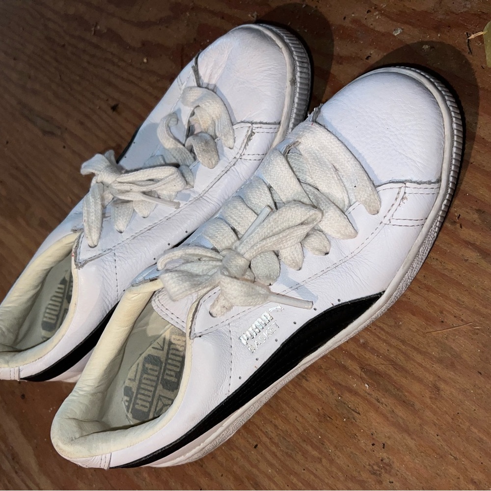 White leather puma shoes
